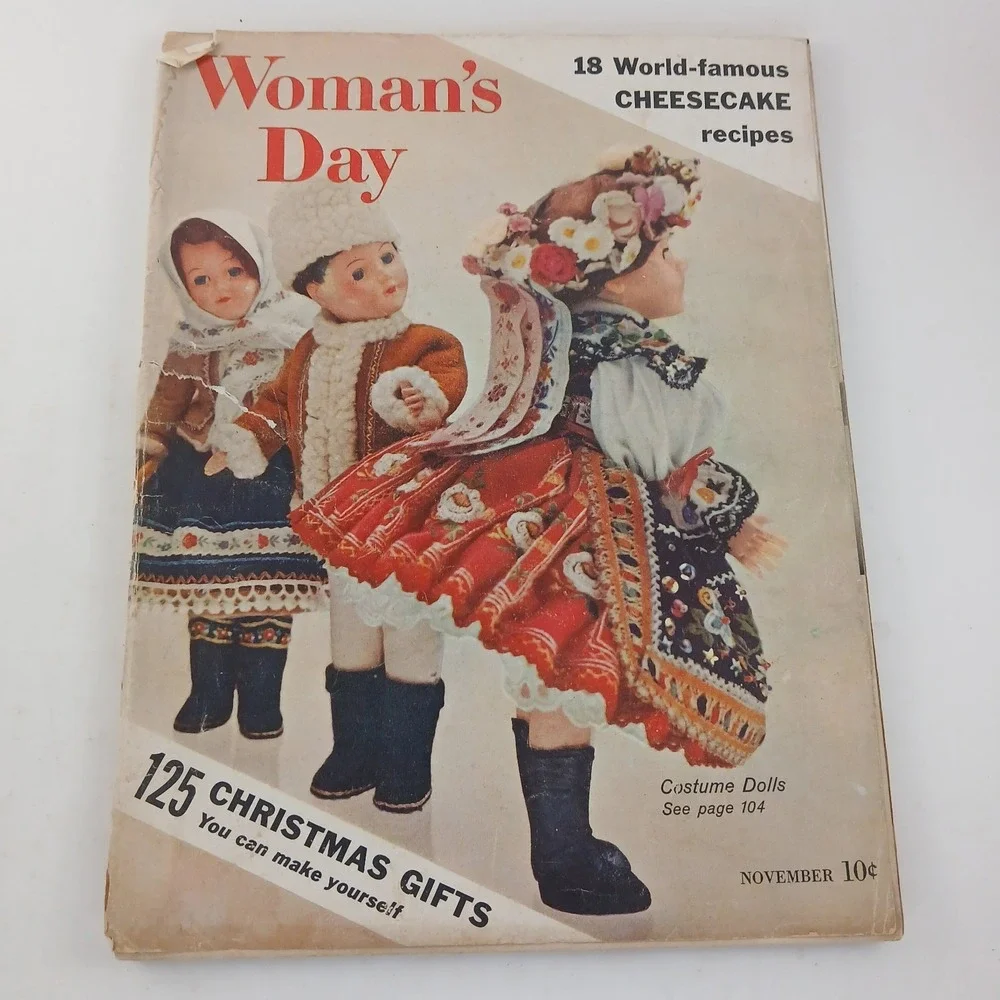 WOMAN'S DAY Vintage Magazine November 1957 Cheesecake Recipes Costume Dolls READ